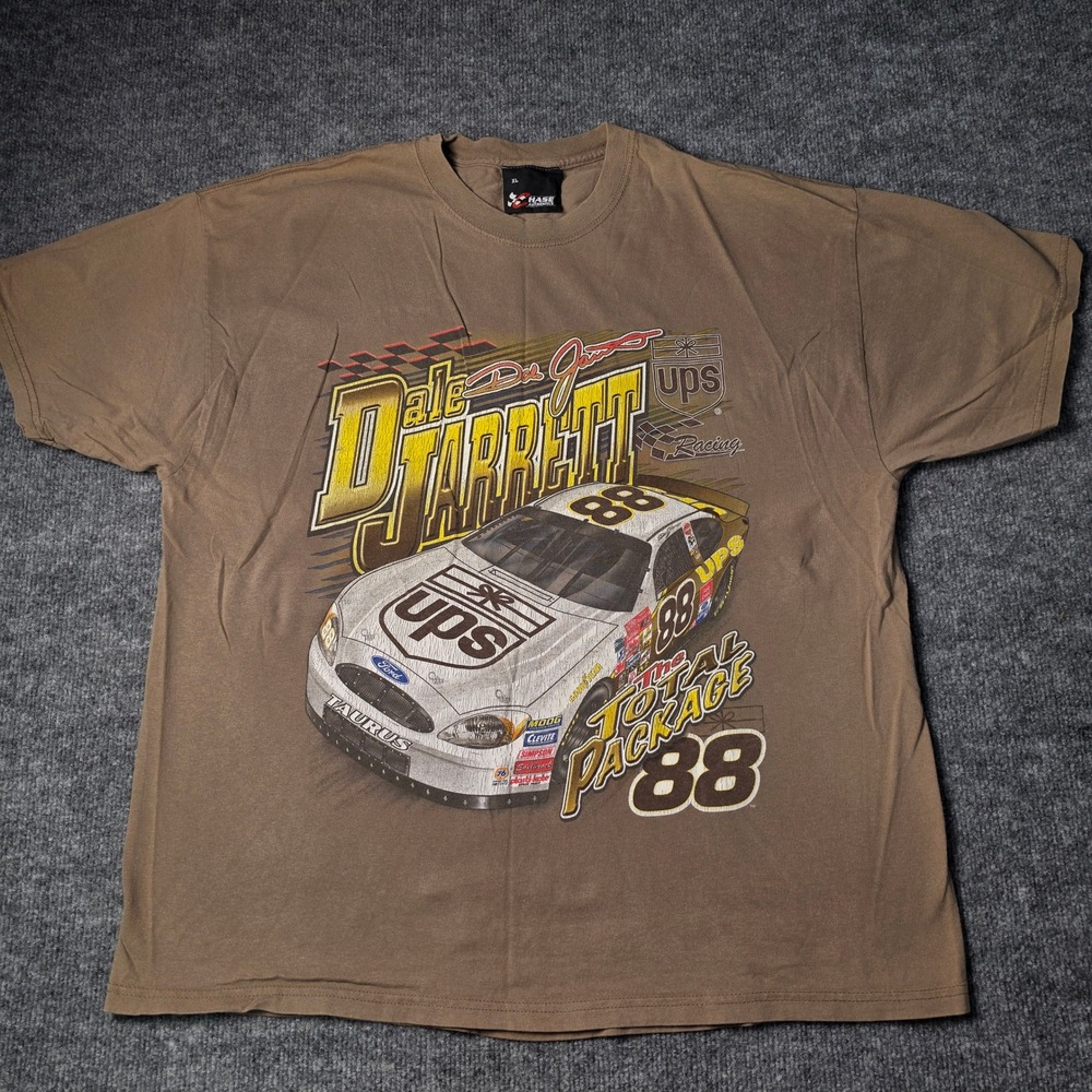 Mens Chase Authentics Dale Jarrett UPS Racing T-Shirt Brown XL #88 Ford Taurus